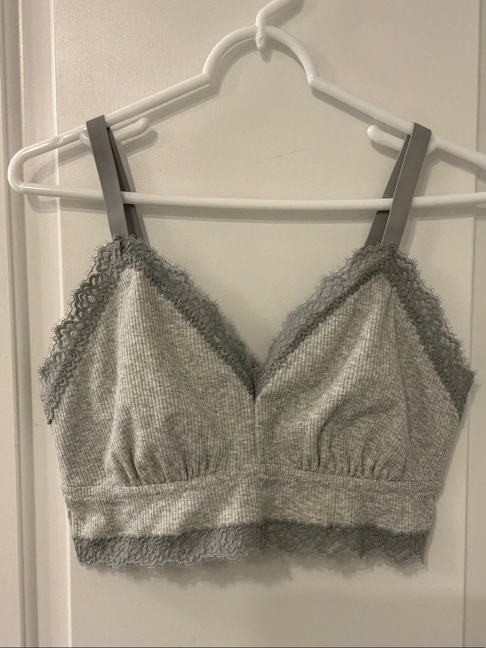 aerie Lace-Trim Ribbed Eyelash Lace Trim Longline Bralette